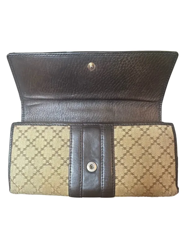 GUCCI Horsebit Diamante Brown Leather and Beige Canvas Bifold Wallet WOC - Image 8