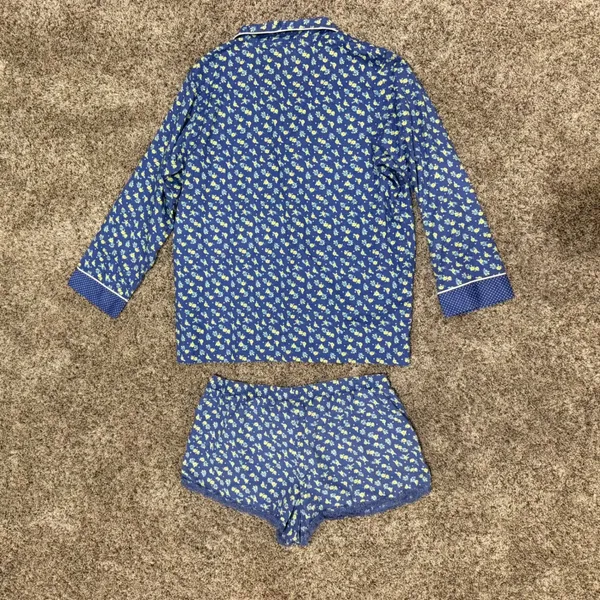 Victorias Secret Blue Floral Polka Dot Pajama Set Long Sleeve Top Shorts Large - Image 6