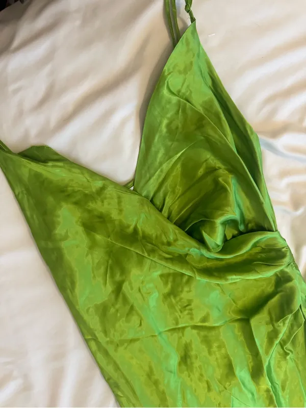 ZARA | Slip Midi Dress with Wrap Detail in Lime Green | M - Image 2