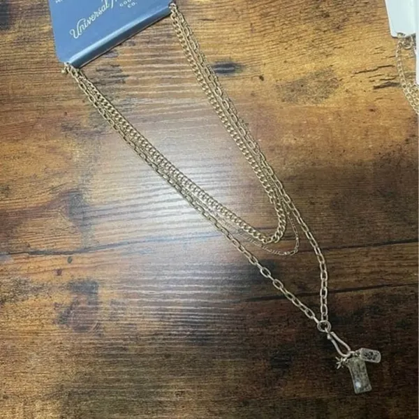 Universal Threads Semi-Precious Stone & Rectangular Charm Layered-Worn Gold-195994781971 - Image 2