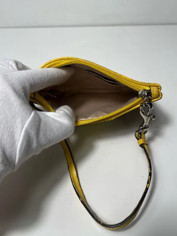 Coach Signature Corner Zip Varsity Stripe Yellow Canvas Wallet Wristlet - Image 10