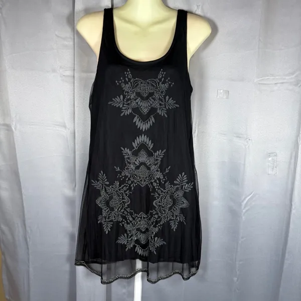 Abercrombie & Fitch Beaded Mesh Mini Tank Dress S Black Whimsigoth Dark Fairy - Image 2
