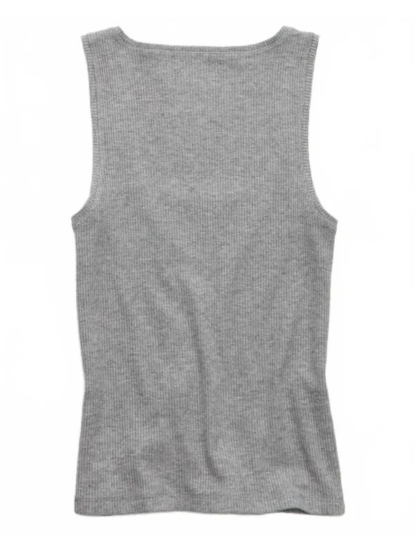 AE Square Neck Plush Tank Top American Eagle NWT Medium Heather Gray Small - Image 3