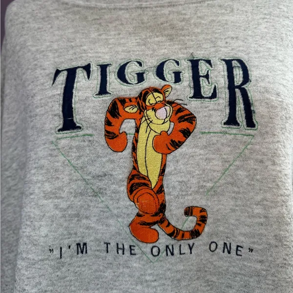 Vintage Disney Grey Tigger Pullover Fleece Sweater Rare In the Only One Pooh XL - Image 2
