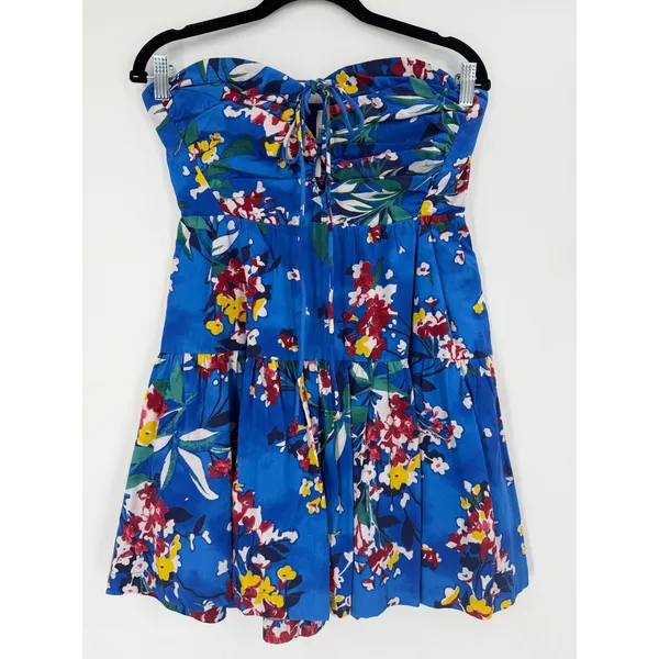 Anthropologie Emily Halter Mini Dress Womens S Blue Floral Tiered Romantic - Image 4