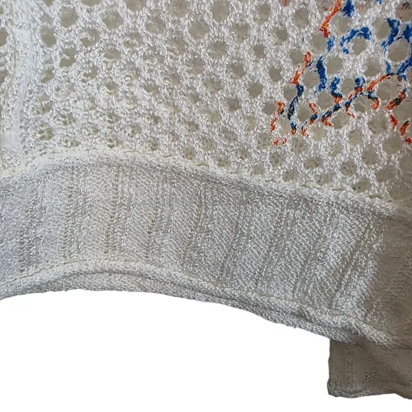 POL White Mesh Star Crochet Hoodie with Blue and Orange Accents - Image 7