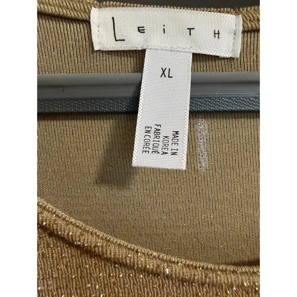 Leith Womens Gold Metallic Knit Shimmer Shift‎ Dress Long Blouson Sleeve XL - Image 3