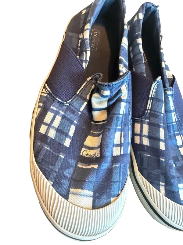 Coach Kaycee Slip-On Shoes Blue White Plaid Flats Comfort Size 6.5 Women's - Image 3