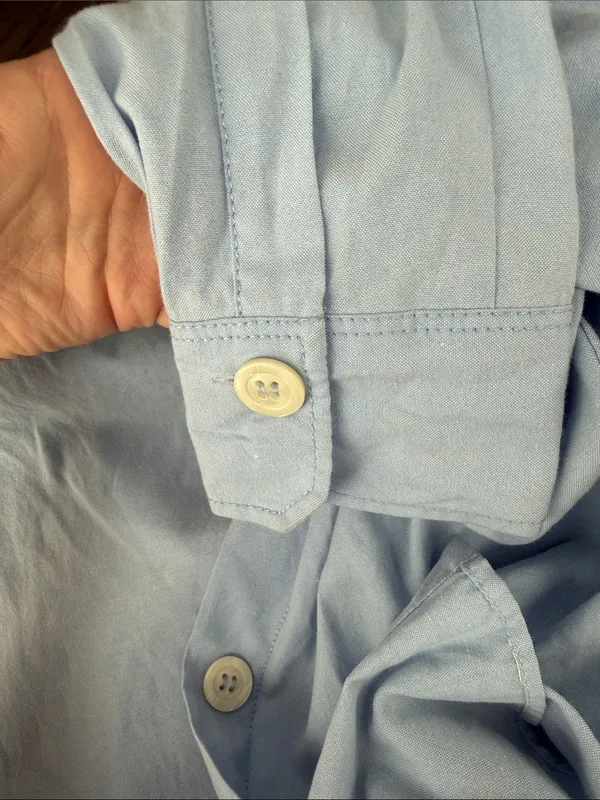 Women’s Zara blue balloon sleeve button down cotton blend blouse shirt - Image 3