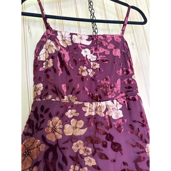 Lulus Effortless Celebration Burgundy Floral Burnout A-Line Dress Resort Small - Image 4