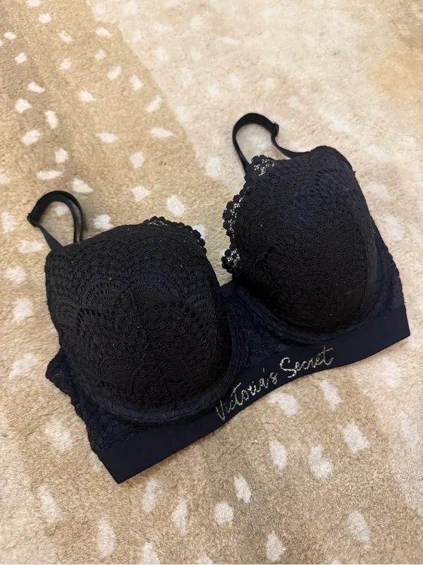 Victoria’s Secret Lightly Lined Demi Bra Black Lace Logo Band 34DD - Image 3