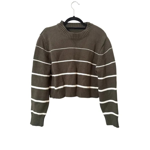Z SUPPLY Milan‎ Striped Crewneck Sweater Green Large - Image 2