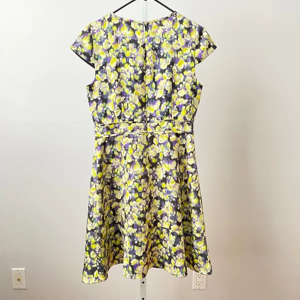 J.Crew Cottage Coquette 6 Yellow‎ Purple Floral Dress Impressionist Print - Image 7