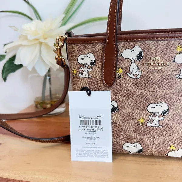 NWT Coach X Peanuts City‎ Mini Tote Bag In Signature Canvas with snoopy print - Image 7