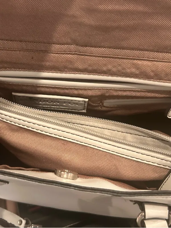 London Fog Cream Leather Tote with Tassel Accent - Image 8