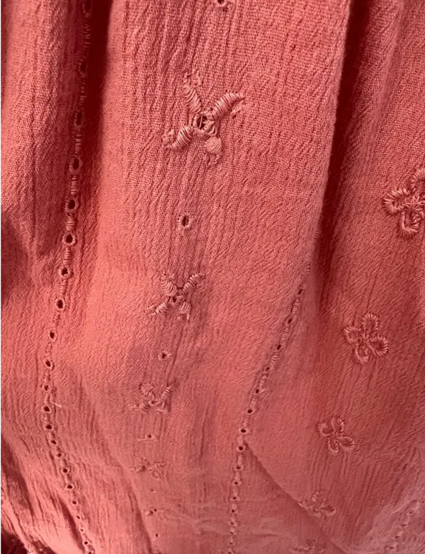 American Eagle Smocked Embroidered Coral Dress - Image 2