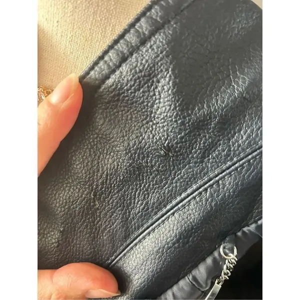 Express faux leather dark blue jacket size small motto rock like style - Image 8