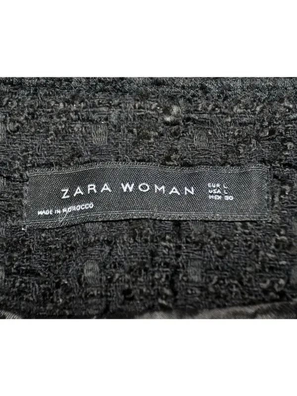 Zara Woman Black Tweed Boucle Long Jacket Coat Size L Gold Statement Buttons - Image 11