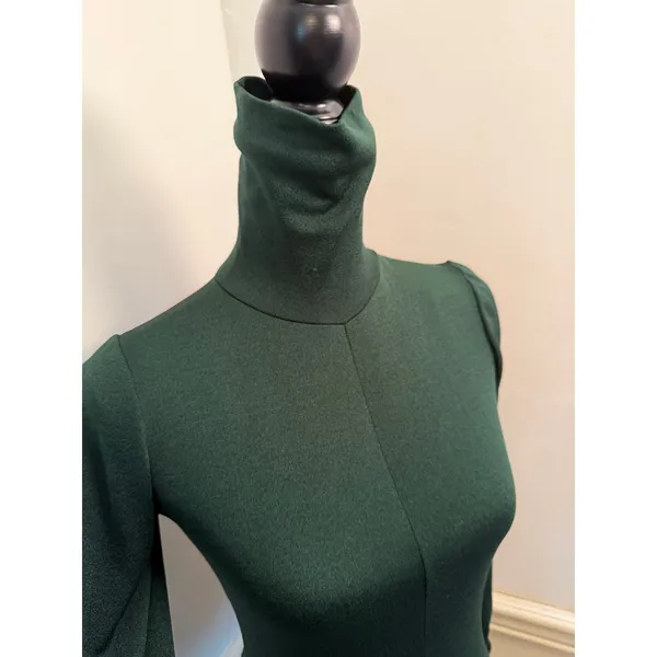 Vintage Celle by Lucy Harley Emerald Green Knit Maxi Dress Mock Turtleneck Gown - Image 3
