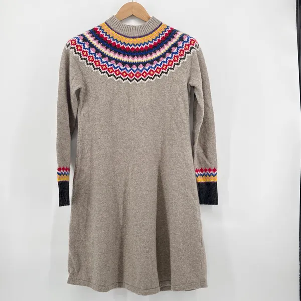 Boden Millie Fair Isle Wool Blend Knit Sweater‎ Dress Beige US 10L Soft Alpaca - Image 3