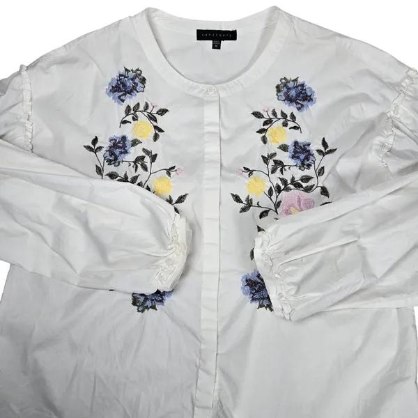 Sanctuary Danni White Embroidered Floral‎ Button Front Blouse Top Size M - Image 3