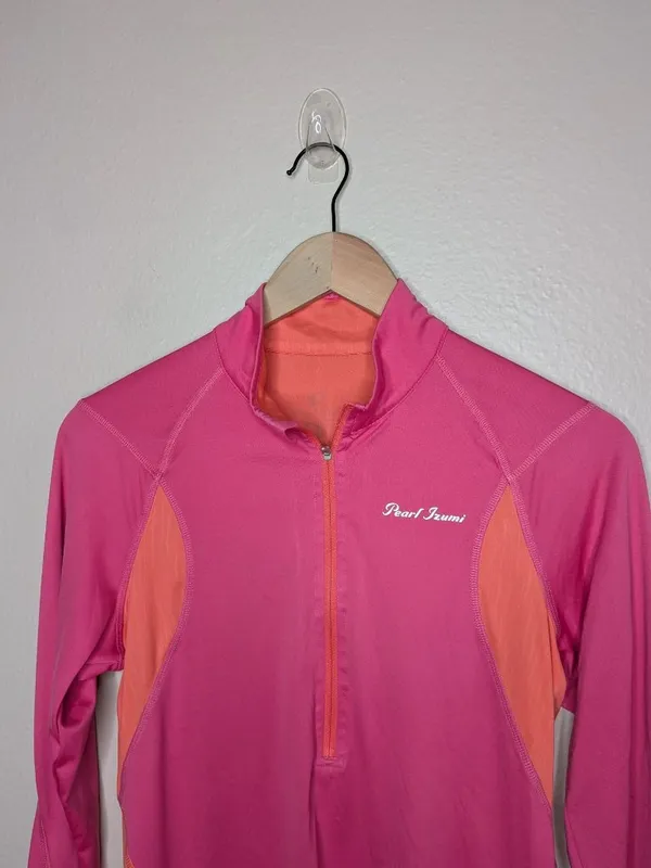 Pearl Izumi Womens Pink Orange Long Sleeve Quarter-Zip Cycling Top Size M - Image 2