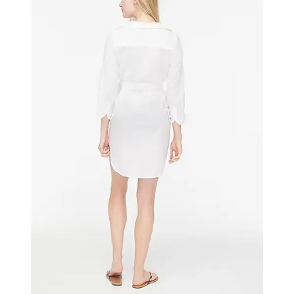 NWT J. Crew Sz L Coverup Shirt‎ Dress White BF771 Vacation 100% Organic Cotton - Image 12