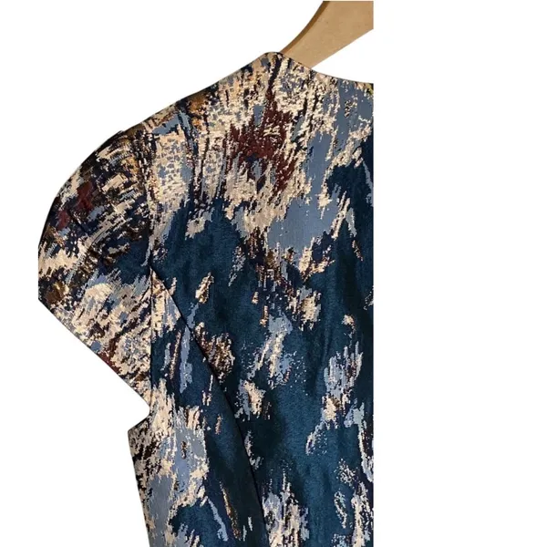 Kay Unger New York Teal Metallic Floral Brocade Tulip Cocktail Dress Size 0 - Image 9