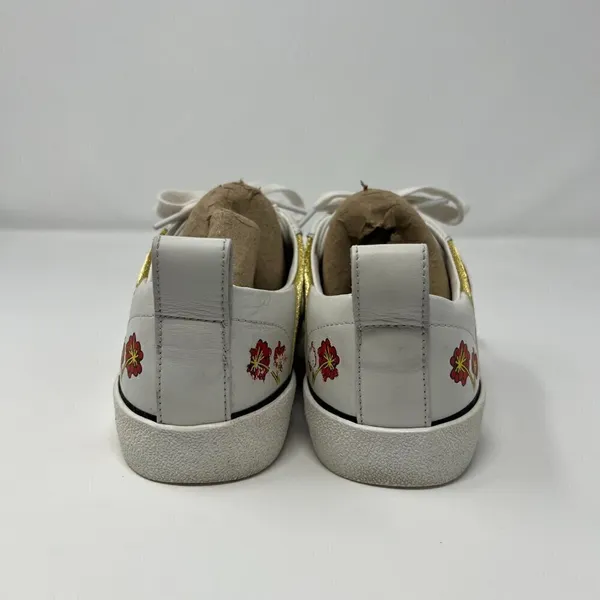 Diane Von Furstenberg Tess 9 Lace Up‎ Sneakers Gold & Red Stripe & Floral Design - Image 4