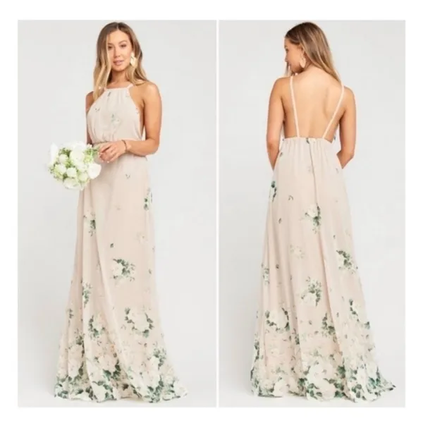 Show Me Your Mumu Amanda Floral Halter‎ Maxi Dress Beige White Green Small - Image 2