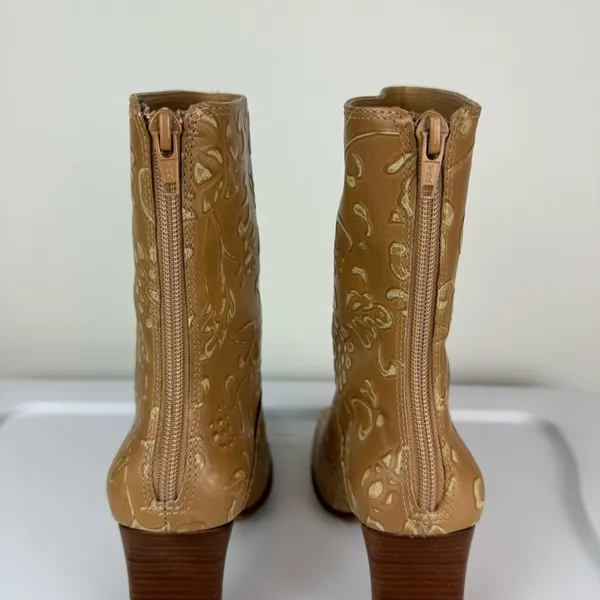 NEW Y2K Amanda Smith Leather Square Toe Heeled Boots Sz 6.5 Tan Floral - Image 12