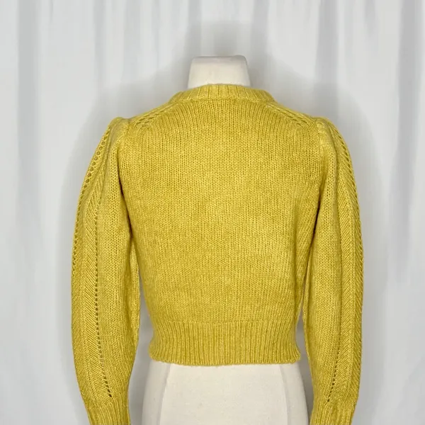 EVERLANE Pointelle Cardigan Cloud Merino Wool Alpaca Puff Sleeve Yellow X-Small - Image 9