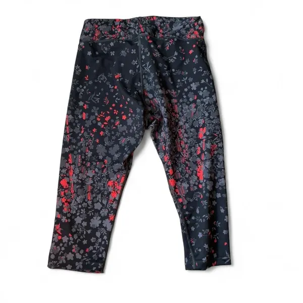 Salomon Womens Floral Cropped Leggings Black Red Grey Athletic‎ Tights Size M - Image 2