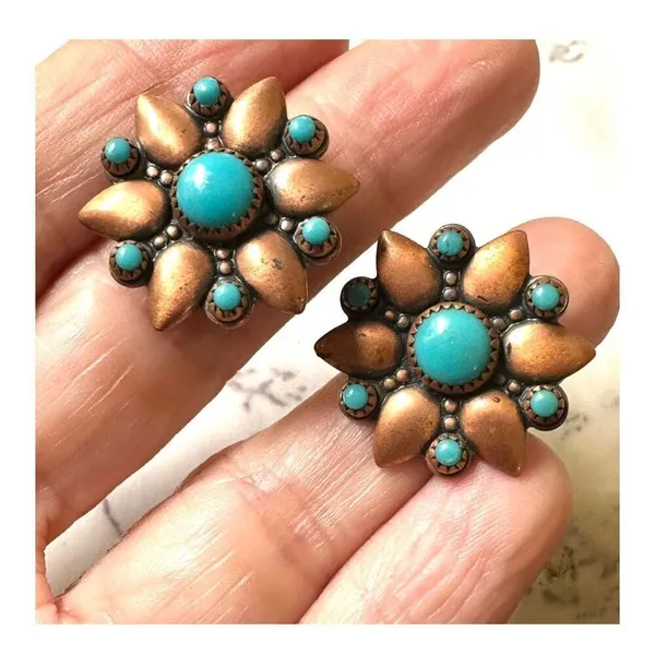 Bell Trading Post solid copper and turquoise clip on earrings - Image 6