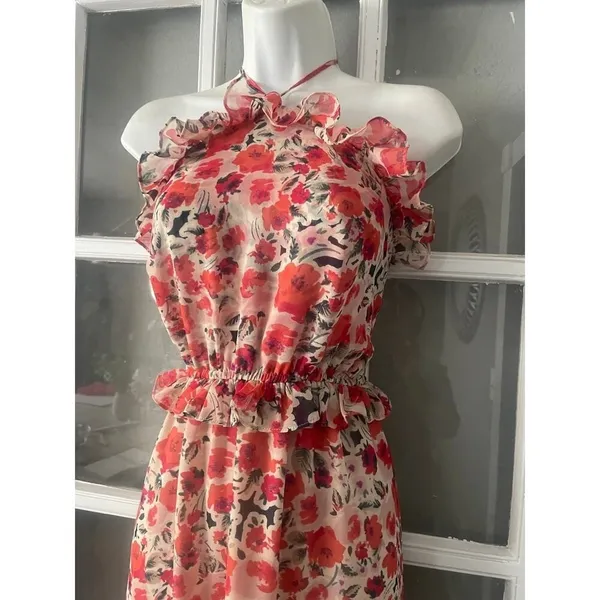 Misa Los Angeles Gia Floral Halter Dress Size Small Maxi Chiffon Tiered - Image 6