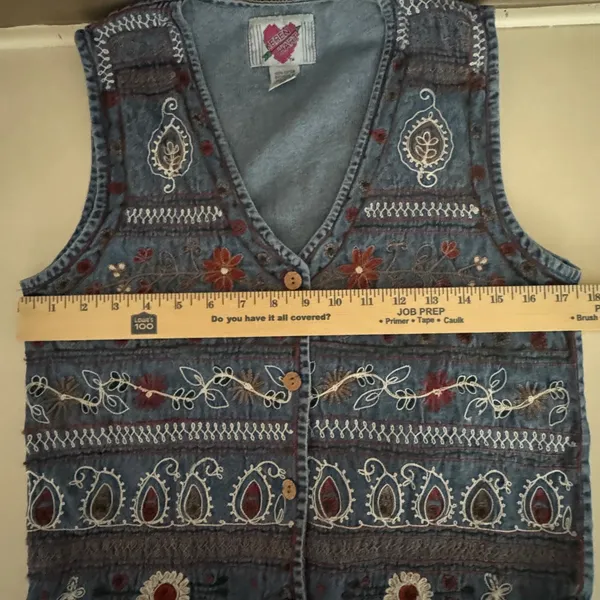 Keren Hart Vintage Denim Embroidered Floral Paisley Boho Vest Blue Small Western - Image 6