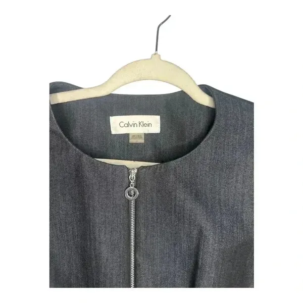Calvin Klein Womens Denim Blue Peplum Zip Up Blazer,‎ Size 8 - Image 5