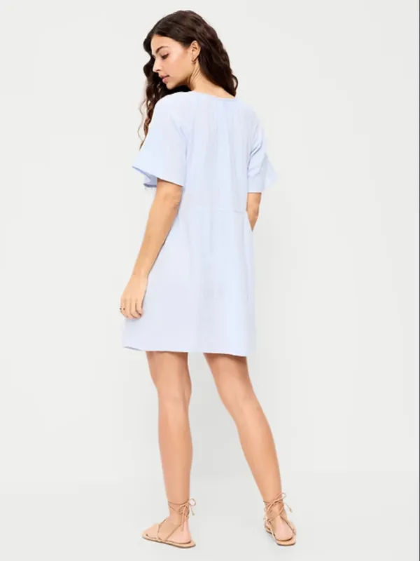 NWT!! Old Navy Crinkle Gauze Flutter-Sleeve Mini Swing Dress in Light Blue - Image 2