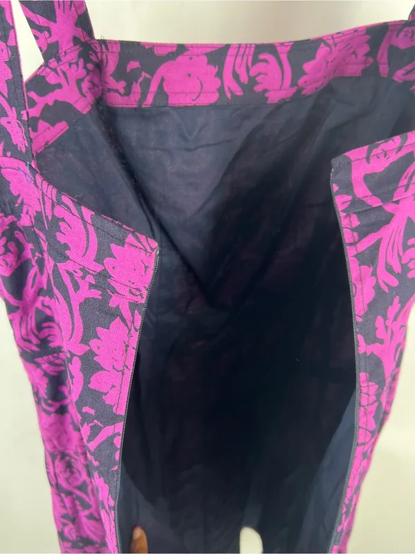 Tory Burch Jodie Floral Linen Cotton Fit & Flare Dress Purple Navy Size 6 - Image 6
