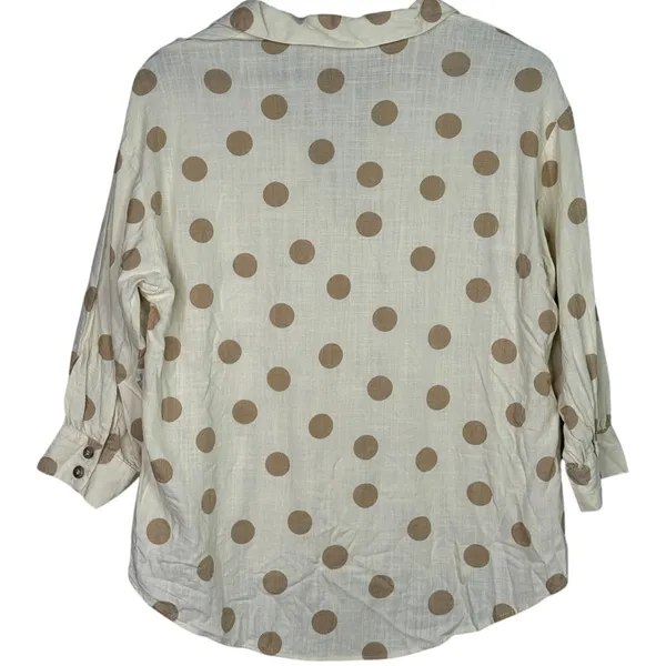 Zara Button Up Shirt Textured Polka Dot Collared Long Sleeve Small Ivory Beige - Image 14