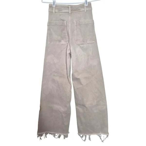 Zara Marine Straight Jean Hi-Rise Wide-Leg Frayed Hem Light Beige Size 0 - Image 3