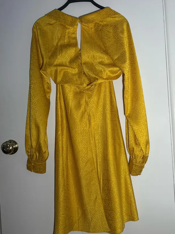 NWT Rare London Anthropologie Textured Golden Yellow Satin Tie-Front Dress - Image 12