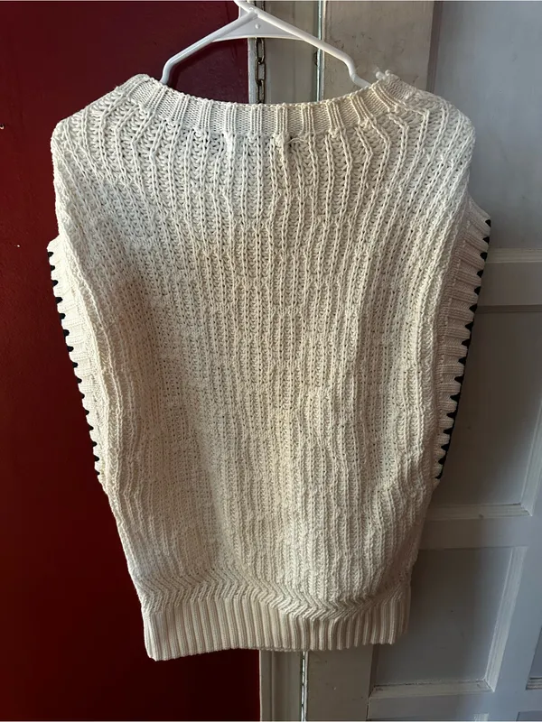 37 Orchard Chunky Knit Sweater Vest Contrast Whipstitch Cotton Grannycore - Image 6