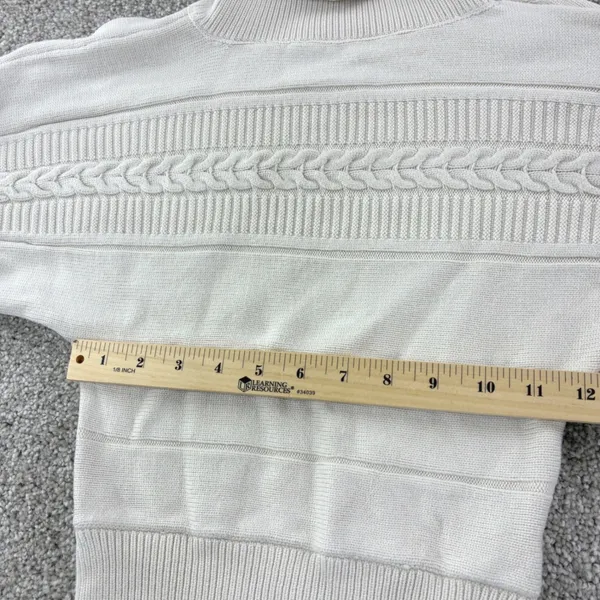 Guess Cream‎ Knit Turtleneck Sweater Balloon Sleeve Cable Knit Casual Retro VTG - Image 6