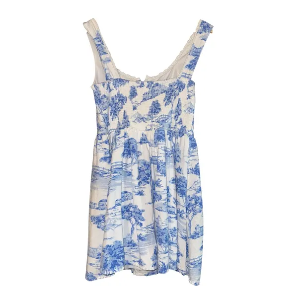 Japna Linen Blend Cottage Dress‎ Women's Medium Smocked Coquette Garden Party - Image 5