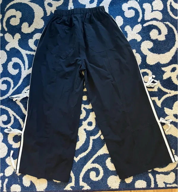 Adorable Black Track Pants with White Side Ties - Image 11