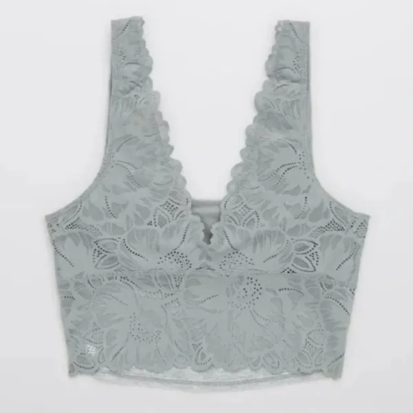 Aerie Lace Waffle Longline Bralette in Light Gray Size S New with Tags - Image 5