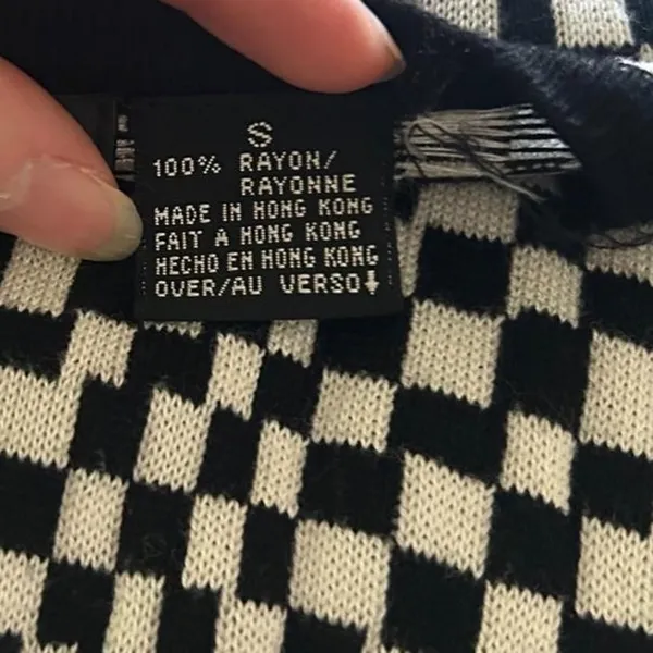 Vintage mod Liz Claiborne Black & White Checkerboard Knit Top Size Small - Image 5