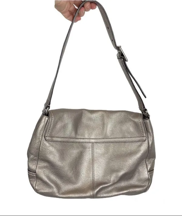 Coach Park Leather Flap Shoulder Bag Metallic Silver - Image 2