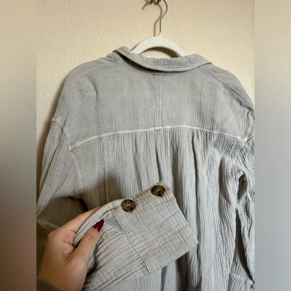 Free People all about the feels button down‎ top tunic shirt sz large in grey - Image 6